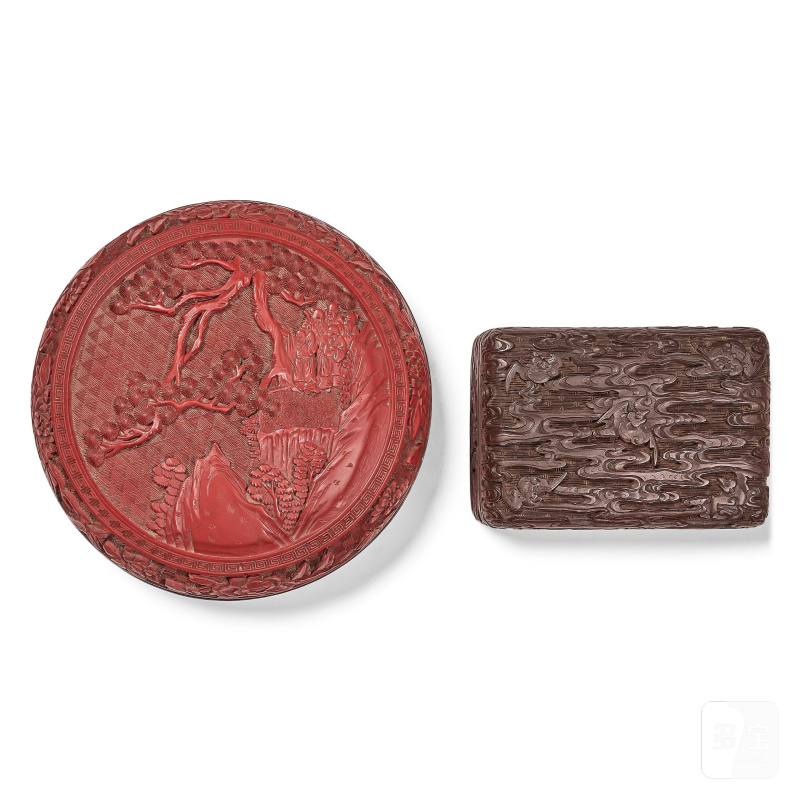 清晚期 剔紅蓋盒兩件 | TWO CINNABAR LACQUER BOXES AND COVERS - 图2